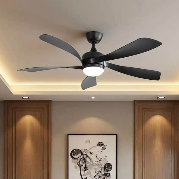 MODERN HABITAT WhisperBloom 52 in. Indoor Matte Black Ceiling Fan with LED Light Bulbs and Remote Control
