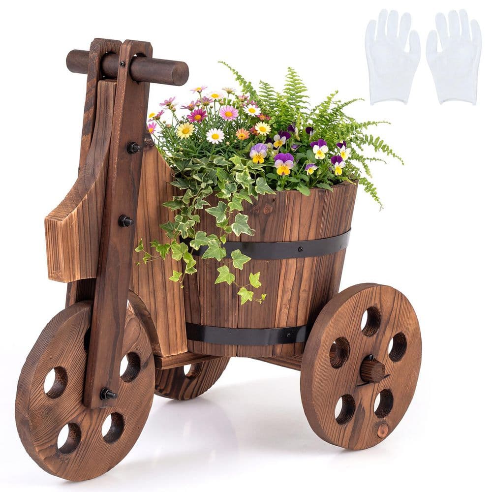 Wood Tricycle Planter Barrel Flower Pot Cart with Drainage Hole price history on PriceWatchPro