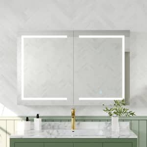 48 in. W x 32 in. H Rectangular Aluminum Medicine Cabinet with Mirror Recessed/Surface Mount Left Dimmable