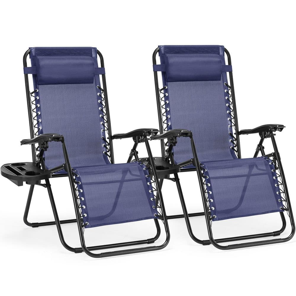 2-Piece Metal Frame Outdoor Chaise Lounge Folding Recliner Beach Chair with Pillow and Cup Holder, Adjustable Backrest price history on PriceWatchPro
