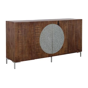 Bahari Chatter Brown and Silver Wood Top 70 in. Sideboard with Metal Details