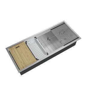 Zero Radius Undermount 16G Stainless Steel 45 in. Single Bowl Workstation Kitchen Sink with Accessories