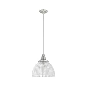 Cypress Grove 1 Light Brushed Nickel Island Pendant Light with Clear Holophane Glass Shade Dining Room Light