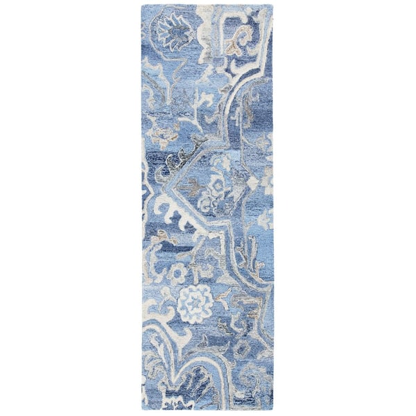 Marquee 2 ft. x 11 ft. Blue/Gray Oriental Runner Rug