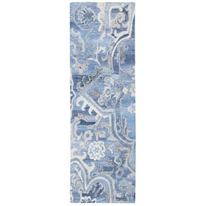 Marquee Blue/Gray 3 ft. x 8 ft. Abstract Floral Runner Rug