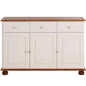 Chester White/Honey Wood 47in W Sideboard with 3 Doors and 2 Drawers
