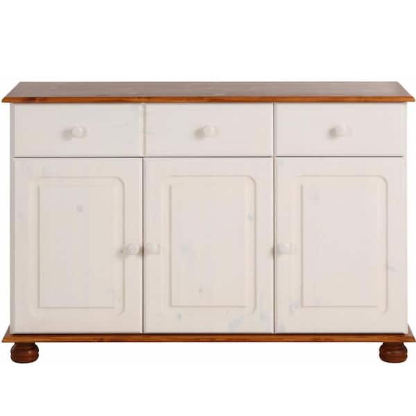 REALROOMS Chester White/Honey Wood 47in W Sideboard with 3 Doors and 2 Drawers