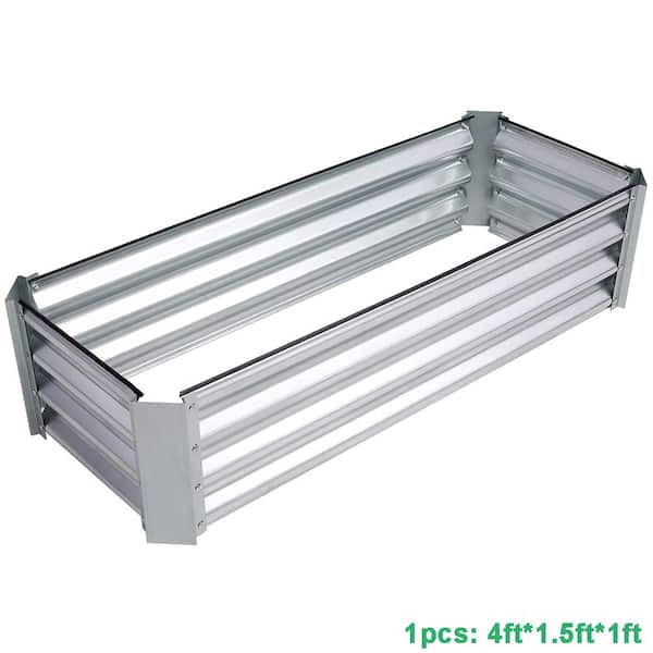BTMWAY 4 ft. L x 1.5 ft. W x 1 ft. H Galvanized Steel Outdoor Rectangular Raised Garden Bed Kit, Planter Box (1-Pack)