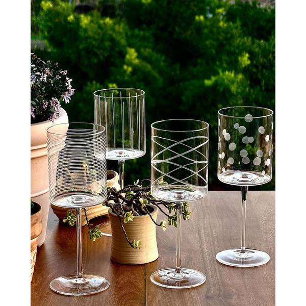 Wudkey Wine Glasses Set of 4, 16 oz. Cylindrical Red White Wine Glass, 9 in. Tall, etched, Lead-Free Premium Crystal
