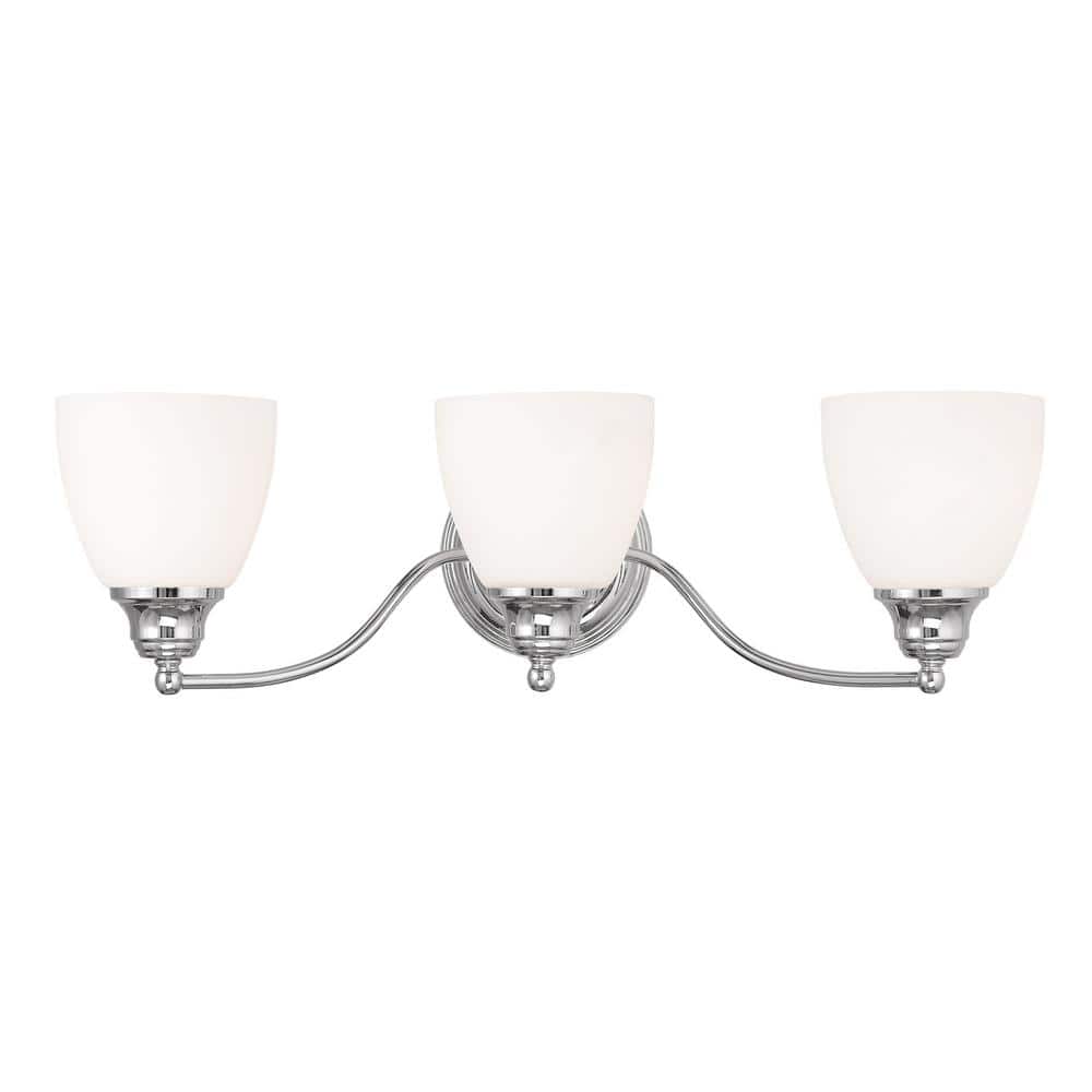 Polished Chrome 3-Light Vanity with Satin Opal Glass Shades