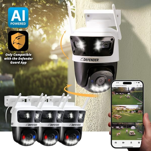 Defender AI POWERED 3K+ Guard WIFI Tri-Lens PTZ Plug-In Security
