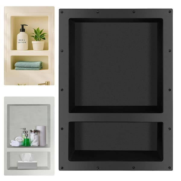 17 in. W x 25 in. H x 3.8 in. D Shower Niche Ready for Tile Double Shelf for Shampoo, Toiletry Storage in Black
