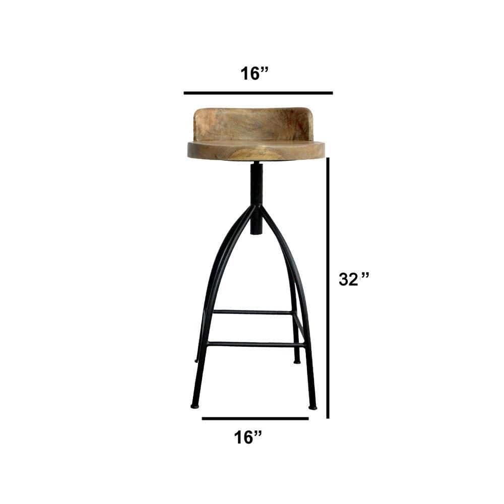 Adjustable Saddle-Style Swivel Bar Stool in Walnut & Black Metal
