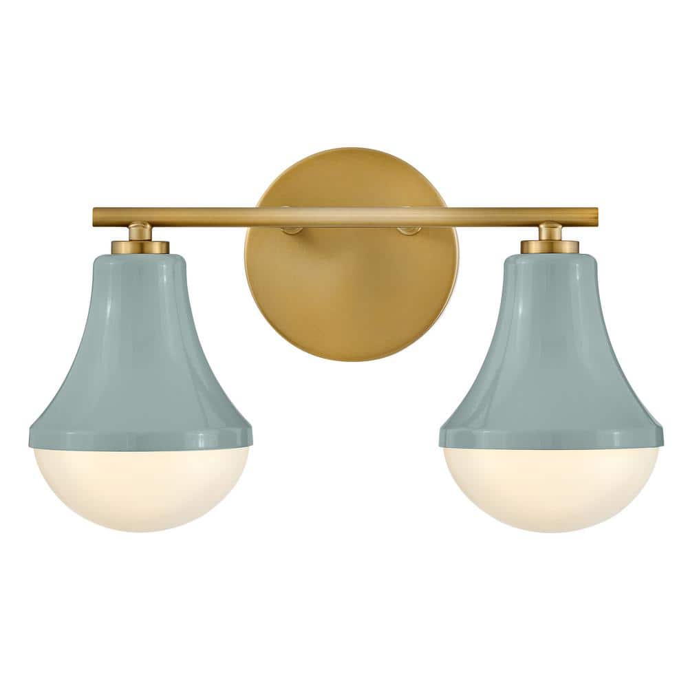 Seafoam and Brass 2-Light Dimmable Outdoor Vanity Light