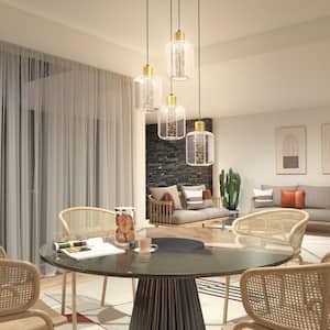 Essence Globe 25-Watt 4 Light Black and Gold Modern Integrated LED Pendant Light Fixture for Dining Room or Kitchen
