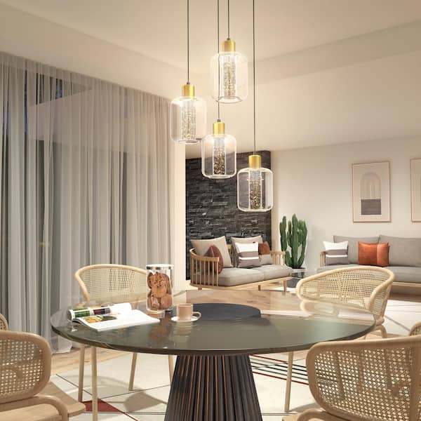 Essence Globe 25-Watt 4 Light Black and Gold Modern Integrated LED Pendant Light Fixture for Dining Room or Kitchen