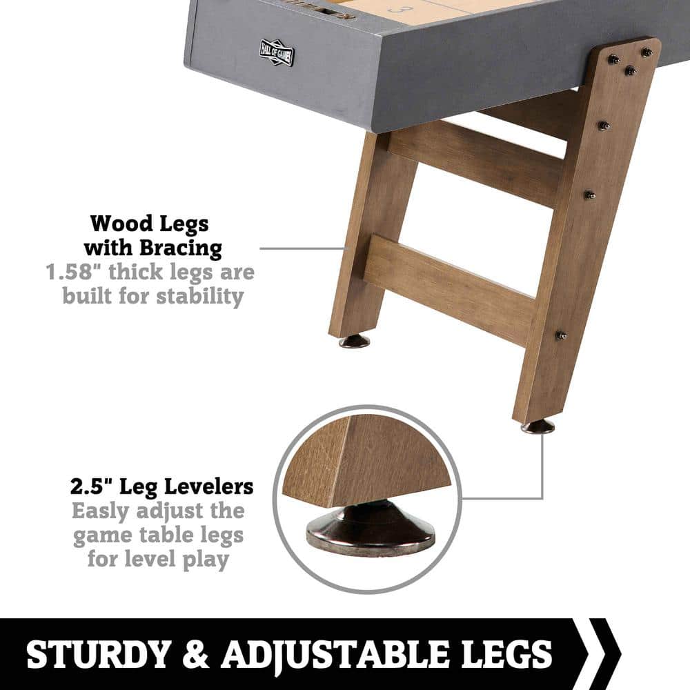 Kinwood 9ft Gray and Brown MDF Shuffleboard Table