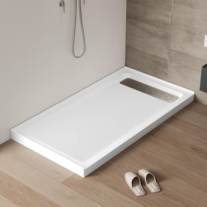 60 in. L x 32 in. W Acrylic Single Threshold Alcove Shower Pan Base in White with Right Drain and Stainless Steel Cover