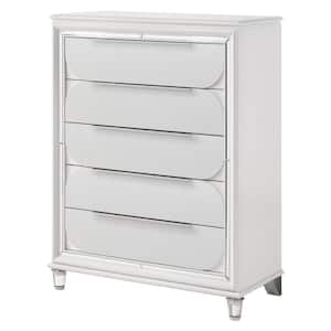 White and Silver 5-Drawer 38.39 in. W Dresser without Mirror