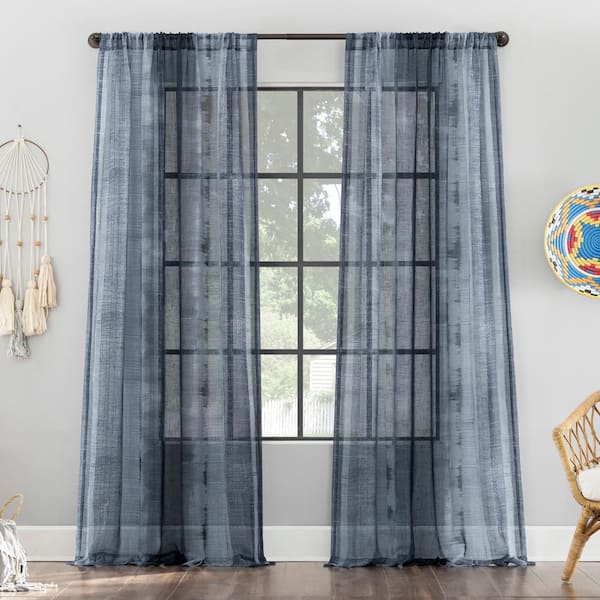 Sun Zero Takato Indigo Blue 50 in. W x 96 in. L Rod Pocket Sheer Curtain (Single Panel)