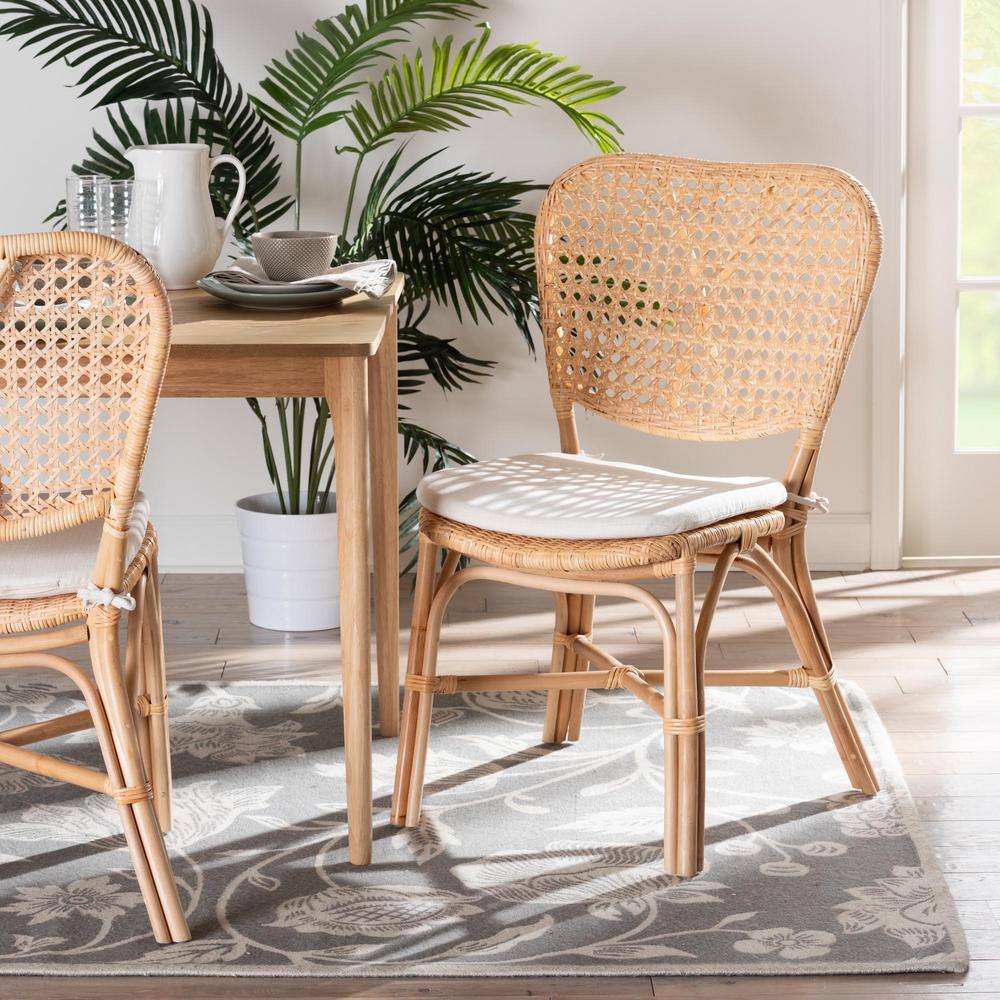 Natural Brown Rattan Cane Dining Chair with X-Base
