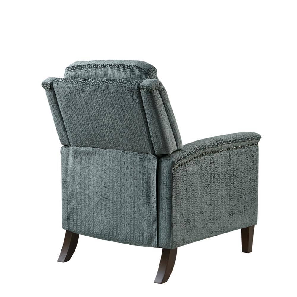 Elegant Gray Velvet Push Back Recliner with Bronze Nailhead Trim