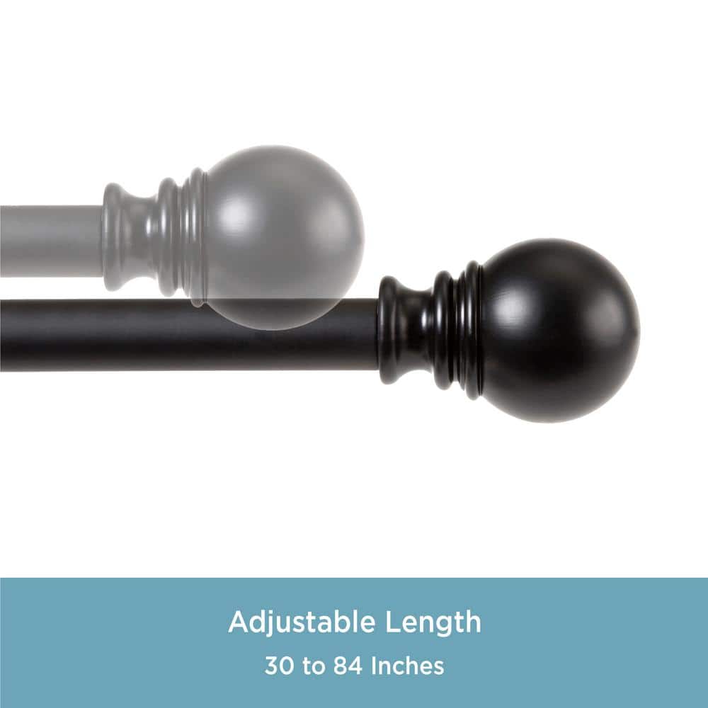 Layla Matte Black Adjustable Curtain Rod with Ball Finials