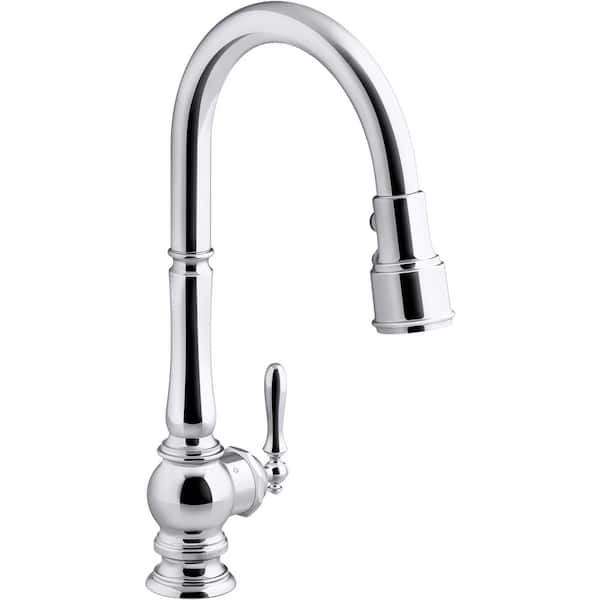 KOHLER Artifacts Single-Handle Pull-Down Sprayer Kitchen Faucet in Polished Chrome