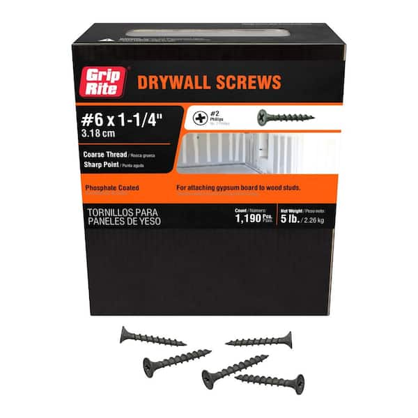 #6 x 1-1/4 in. #2 Phillips Bugle Head Coarse Thread Sharp Point Drywall Screws 5 lb. Box