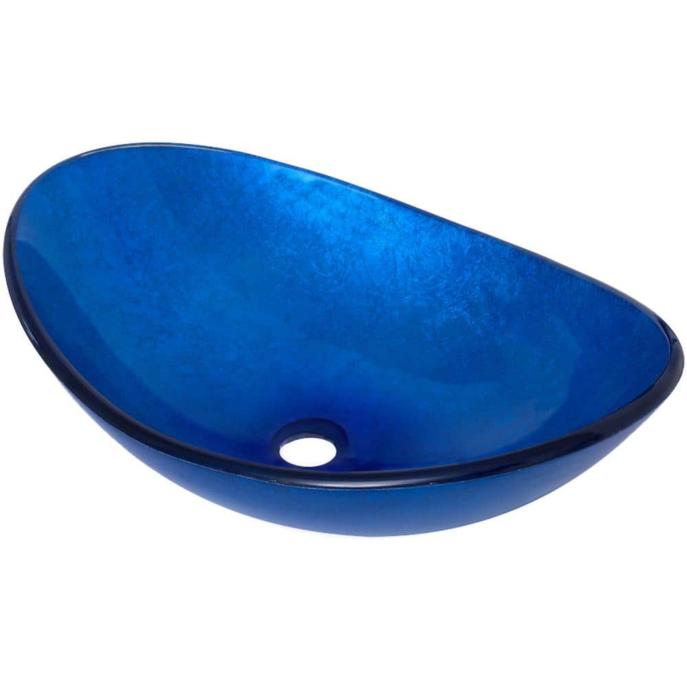 Blue Foil Painted Glass Oval Vessel Sink