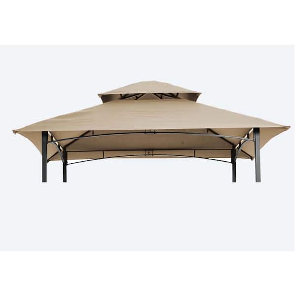 Zeus & Ruta 8 ft x 5 ft Beige Grill Gazebo Replacement Canopy, Double Tiered BBQ Tent Roof Top Cover