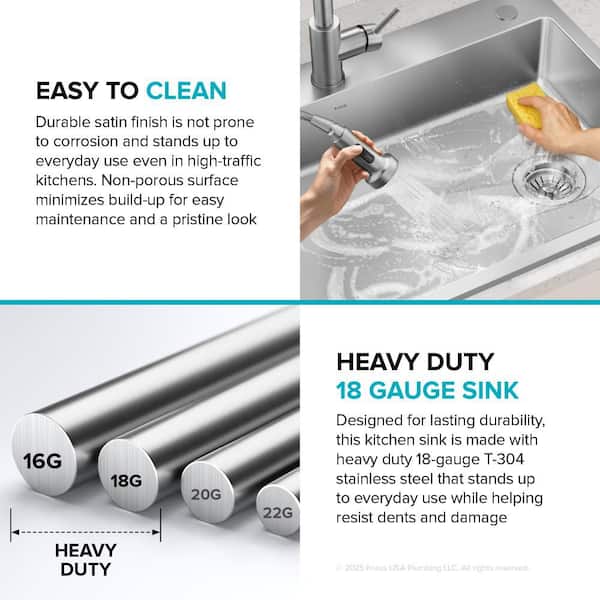 KRAUS Fairlane 25 ADA Compliant Drop In / Top Mount Single Bowl 18