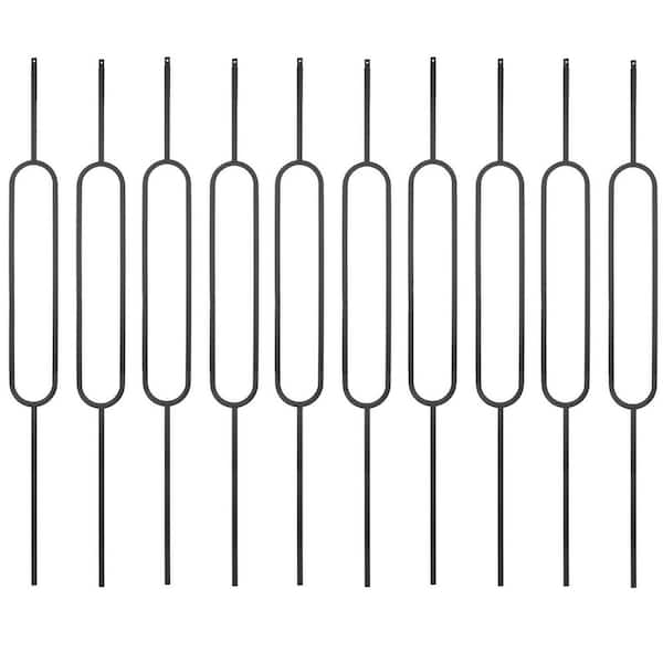 Afoxsos 44 in. H x 4 in. W Wrought Iron Hollow Single Oval Decorative Metal Balusters for Deck Railings, 10-Pack