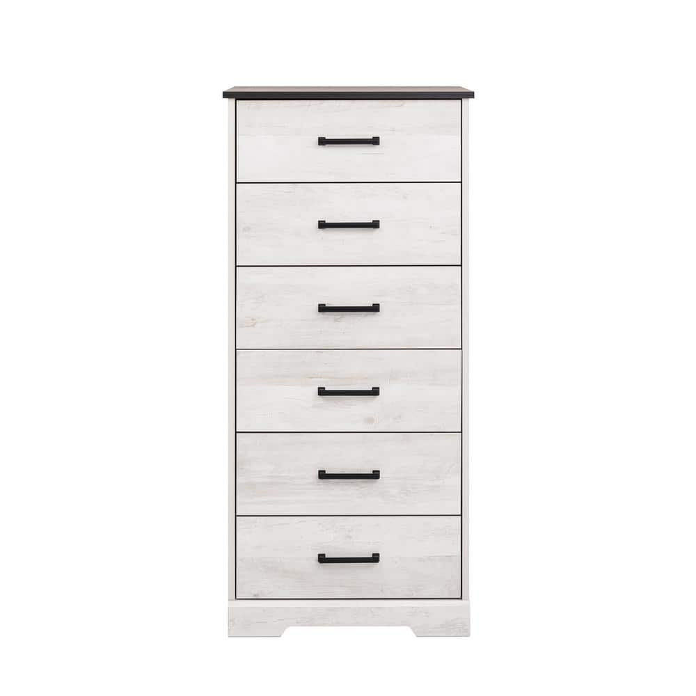 Prepac Rustic Ridge Washed White 6-Drawer 18.5 in. D x 23.75 in. W x 51 ...