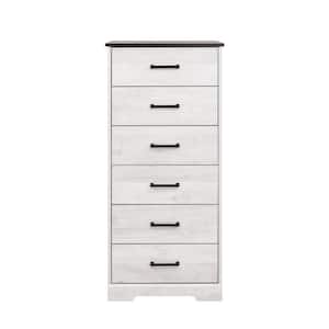 Rustic Ridge Washed White 6 Drawer 18.5 in. D x 23.75 in. W x 51.5 in. H Dresser Chest of-Drawers
