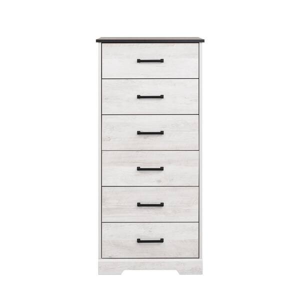 Prepac Rustic Ridge Washed White 6-Drawer 18.5 in. D x 23.75 in. W x 51.5 in. H Dresser Chest of Drawers
