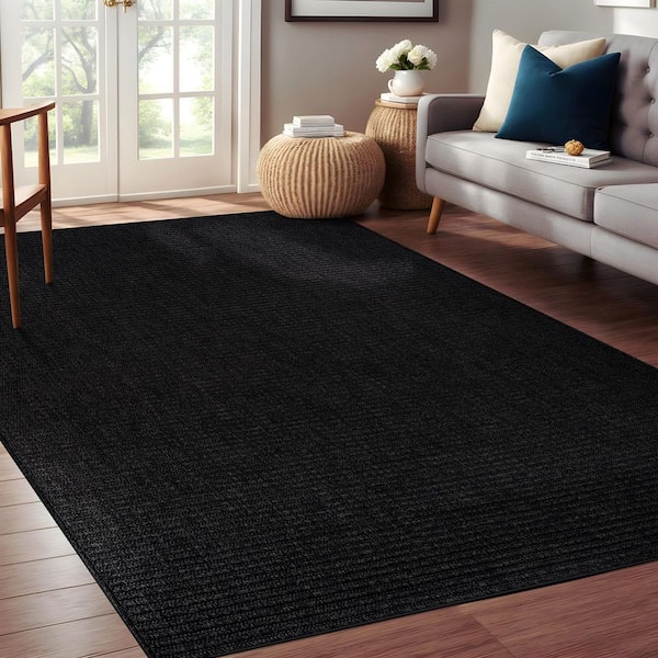 Lomira Black 8 ft. x 10 ft. Striped Washable Easy Jute Indoor Area Rug