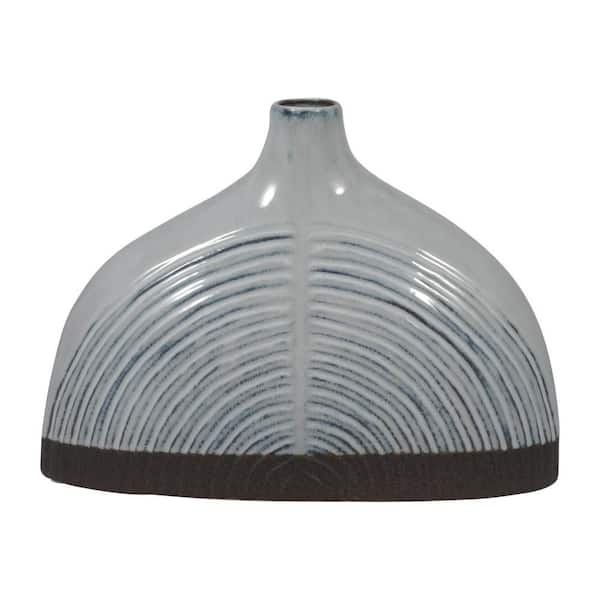 8 in. Blue Stoneware Round Half Dome Arch Decorative Vase