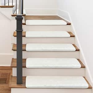 Plush White 9.5 in. x 30 in. x 1.2 in. Bullnose Carpet Stair Tread Cover Tape Free Non-slip Set of 14