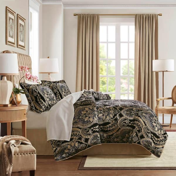 CROSCILL Julius 4-Piece Black Polyester Cal King Comforter Set