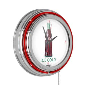 Coca-Cola Red Ice Cold Bottle Lighted Analog Neon Clock