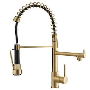 Single Handle High Arc Pull Out Sprayer Kitchen Faucet in Gold