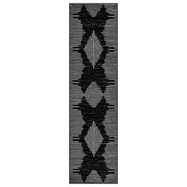 Modern Abstract Runner Rug for Living Room, Bedroom, or Entryway 2 ft. x 8 ft. Black