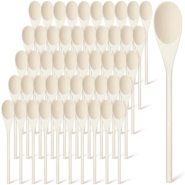 50 Pack Natural Finish Wooden Cooking Spoons Long Handle Oval Mixing Serving Stirring Tasting Baking Accessory