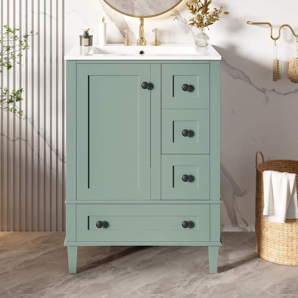 24 in. Single Sink Freestanding Light Green Bath Vanity with White Ceramic Top, Soft Close, Unassembled price history on PriceWatchPro