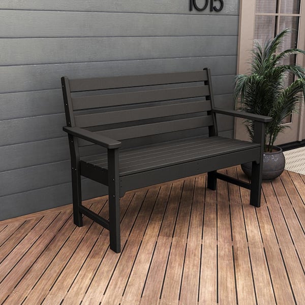 Grant Park 48 in. 2-Person Black Plastic Outdoor Bench