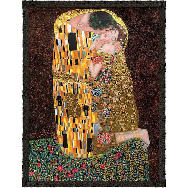 LA PASTICHE The Kiss (Luxury Line) by Gustav Klimt Feathered Ebony Framed People Oil Painting Art Print 33.24 in. x 43.24 in.