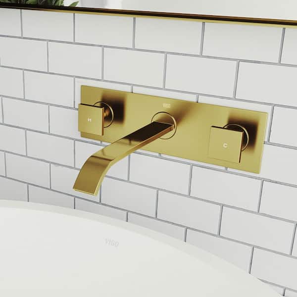 Titus Two Handle Single-Hole Wall Mount Bathroom Faucet in Matte Brushed Gold