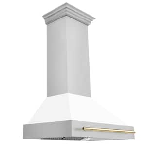 Autograph Edition 36 in. 700 CFM Ducted Vent Wall Mount Range Hood in Stainless Steel, White Matte & Polished Gold