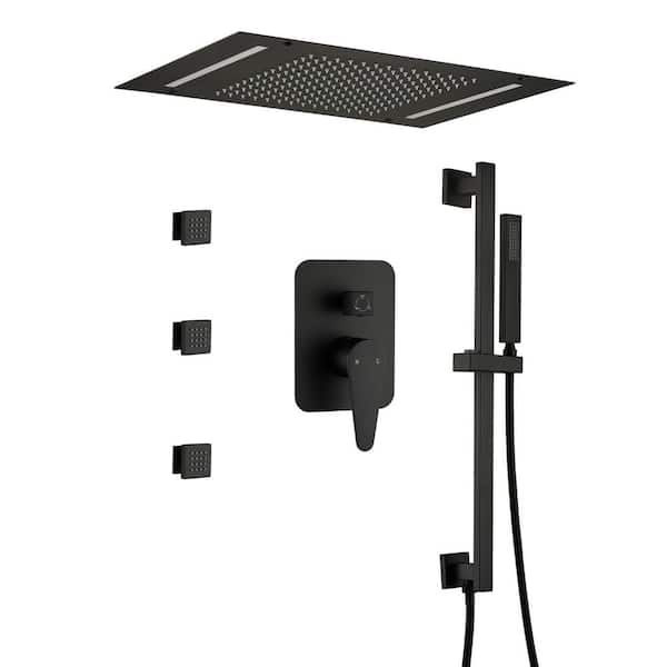 Boyel Living 1-Spray 20 in. Square Dual Shower Head Ceiling Mount Fixed and Handheld Shower Head Side Sprayers 2.5 GPM in Matte Black